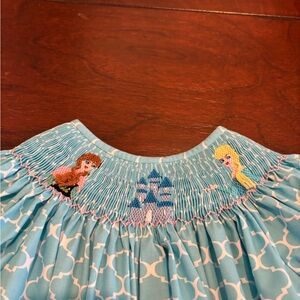Blue Smocked Dress with Princess Embroidery